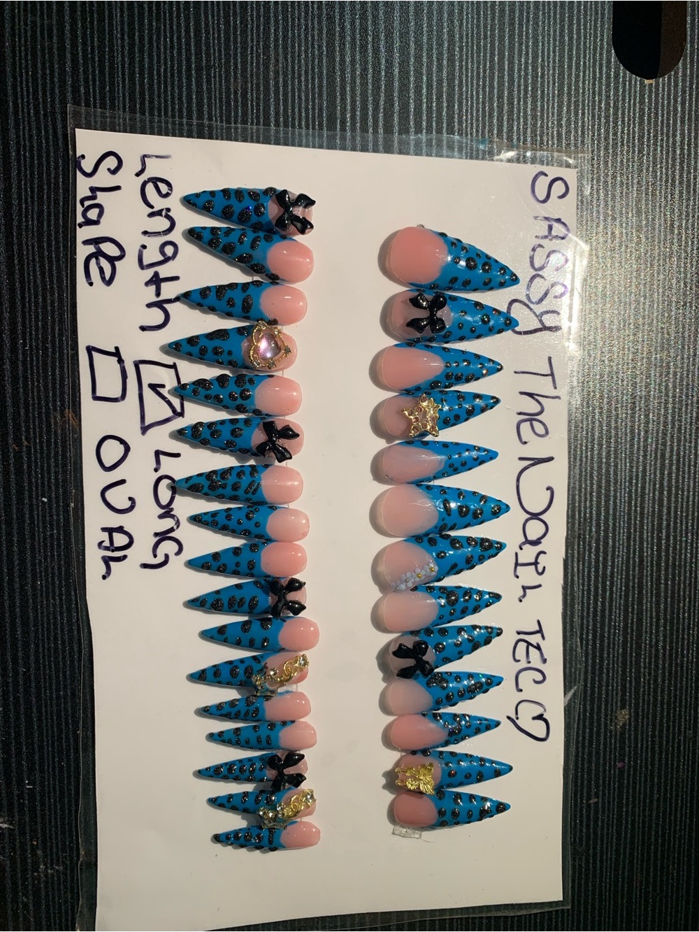 Blue & Pink  Rhinestone Press-On Nails